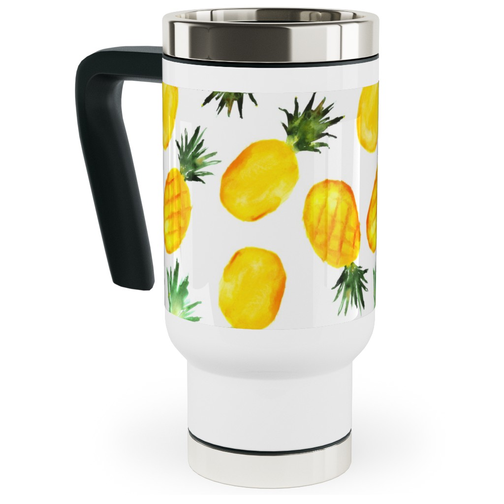 Watercolor Pineapples - Yellow Travel Mug with Handle, 17oz, Yellow, Classic Yellow