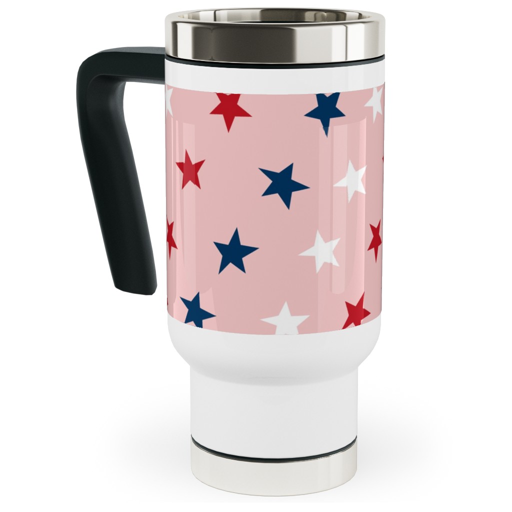 Patriotic Stars Travel Mug with Handle, 17oz, Pink