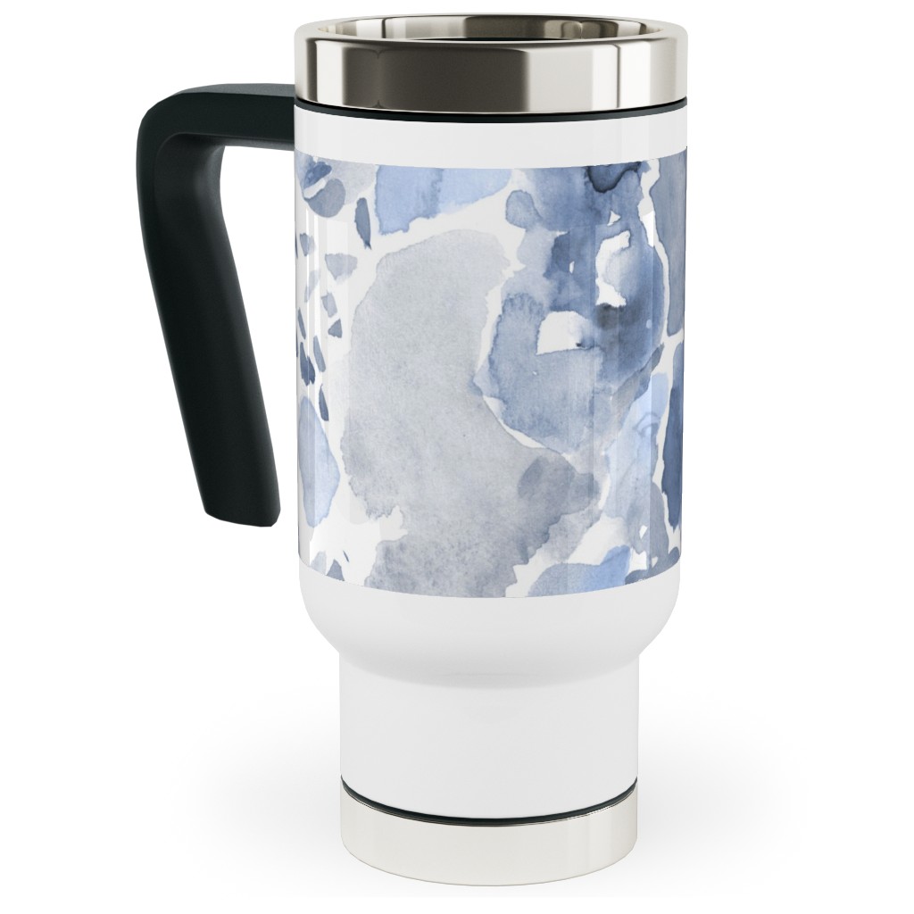 Happy Abstract Watercolor Travel Mug with Handle, 17oz, Blue