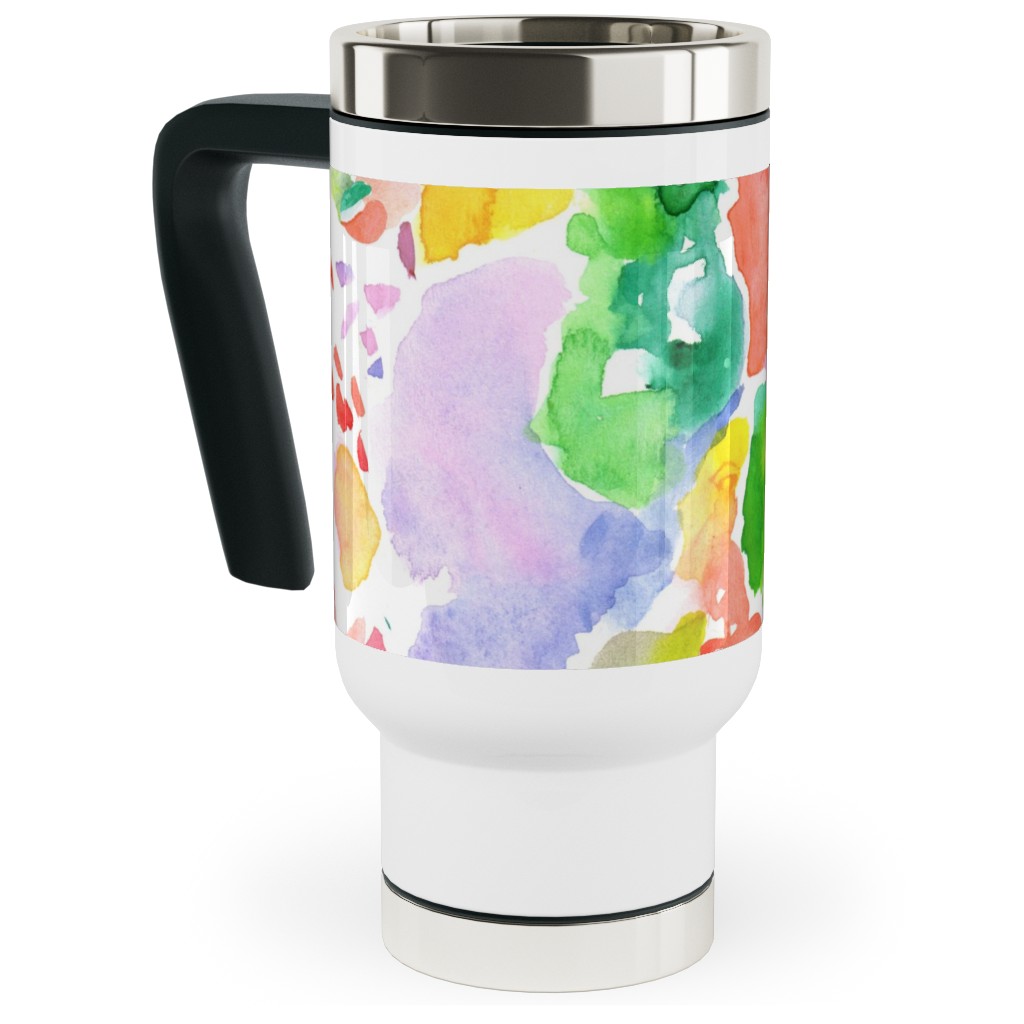 Happy Abstract Watercolor Travel Mug with Handle, 17oz, Multicolor