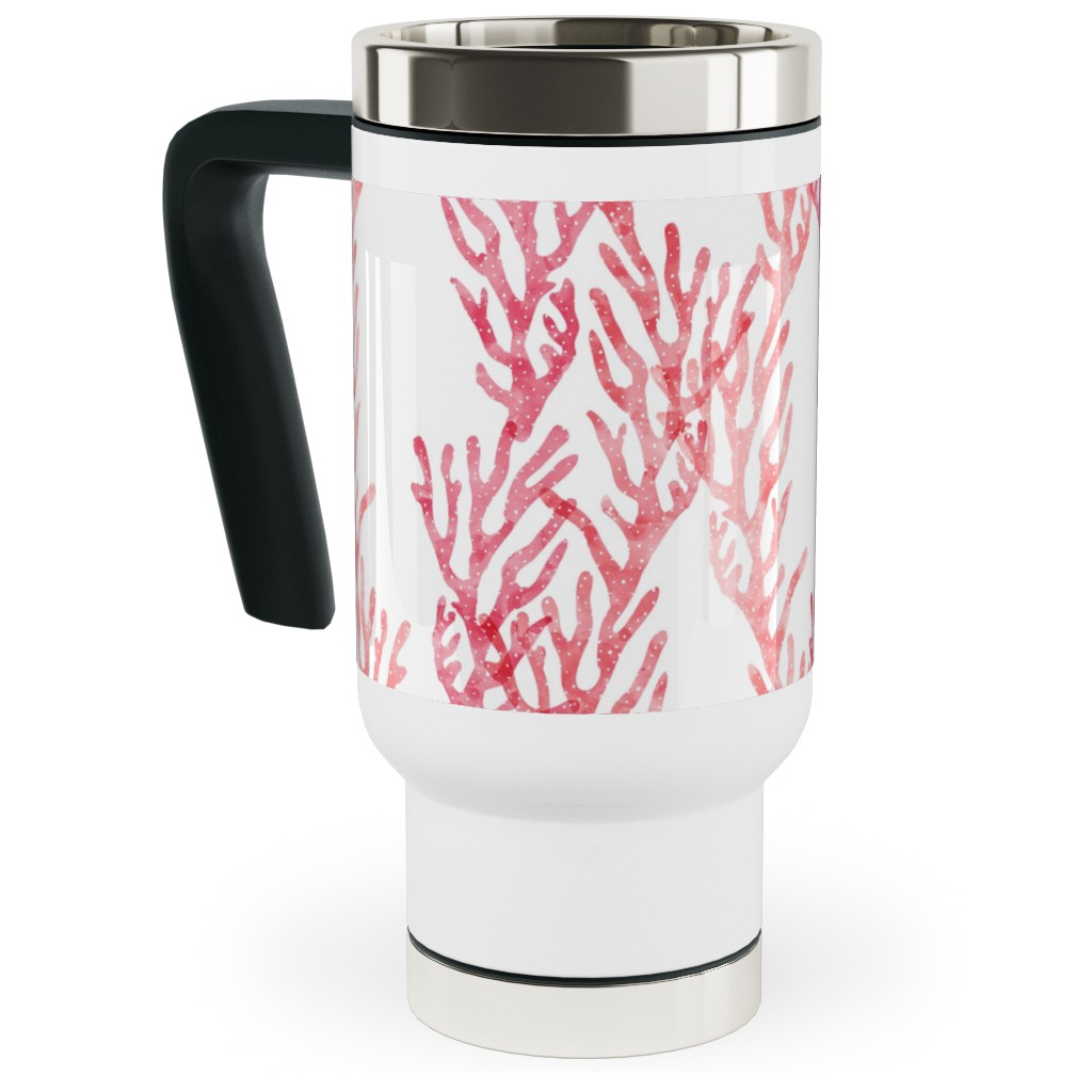 Coral - Pink Travel Mug with Handle, 17oz, Pink, Bright Pink