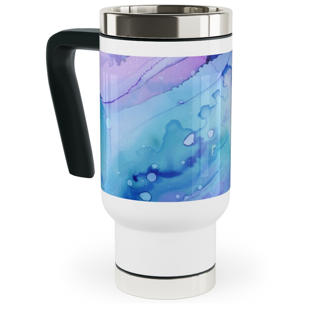 Watercolor Waves - Blue and Purple Travel Mug with Handle, 17oz, Blue