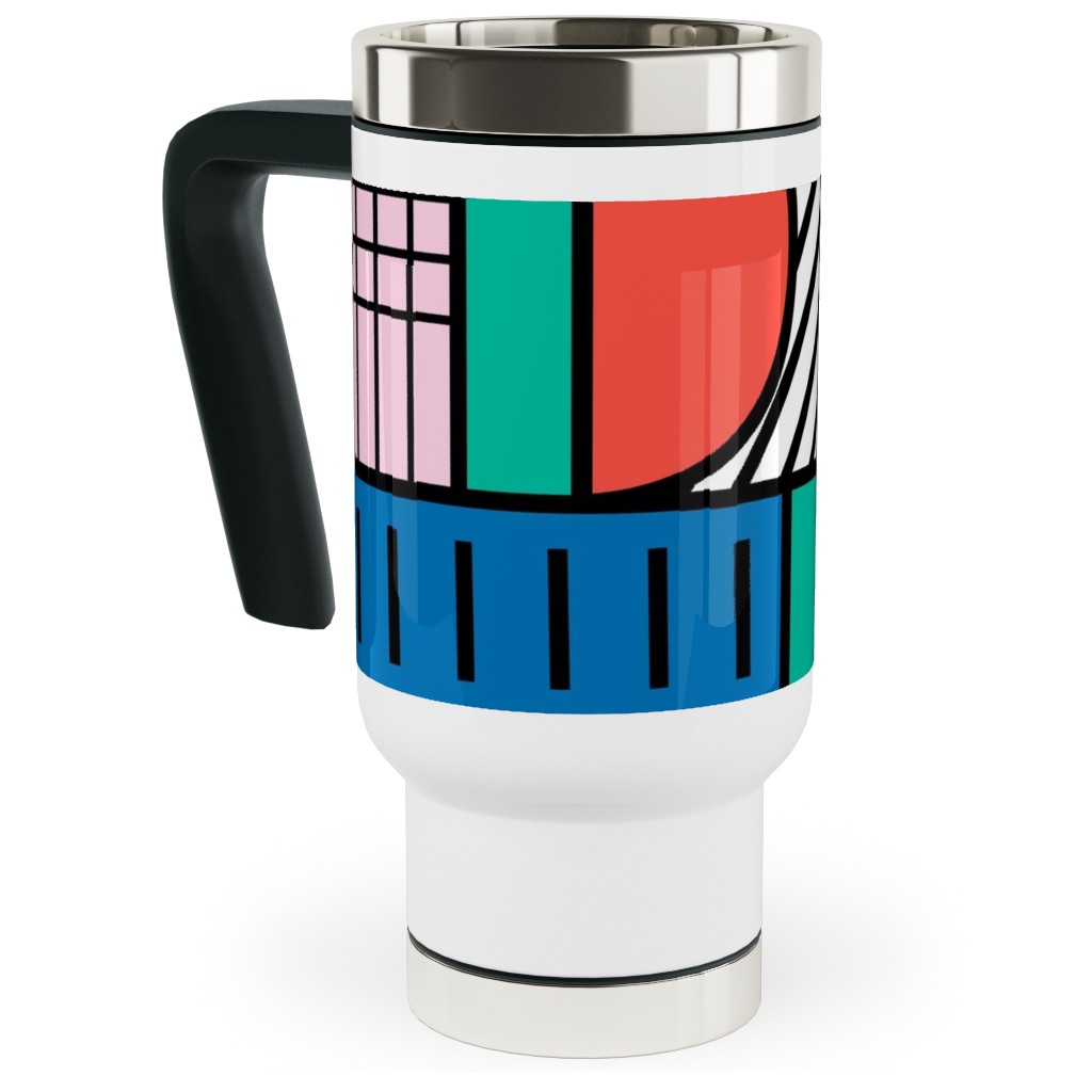 Memphis Color Block Travel Mug with Handle, 17oz, Multicolor