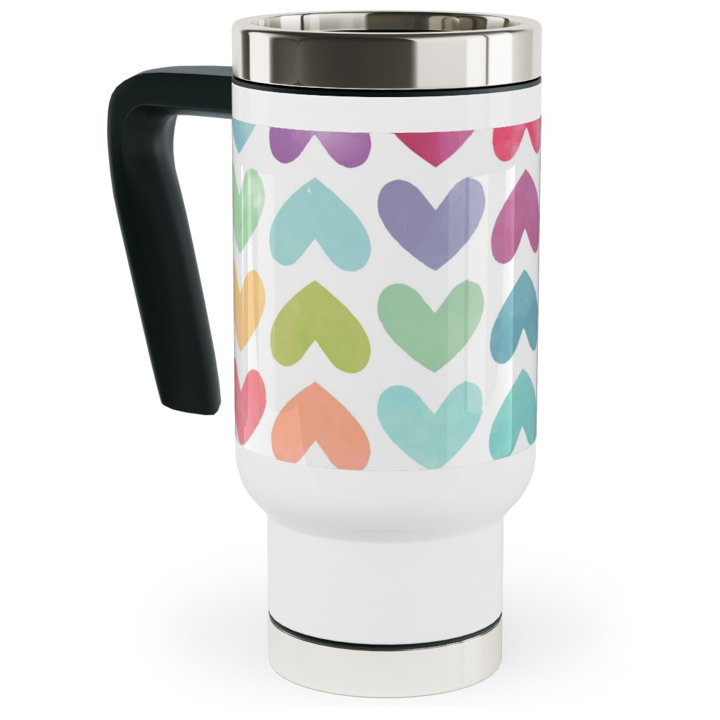 Rainbow Hearts - Multi Travel Mug with Handle, 17oz, Multicolor