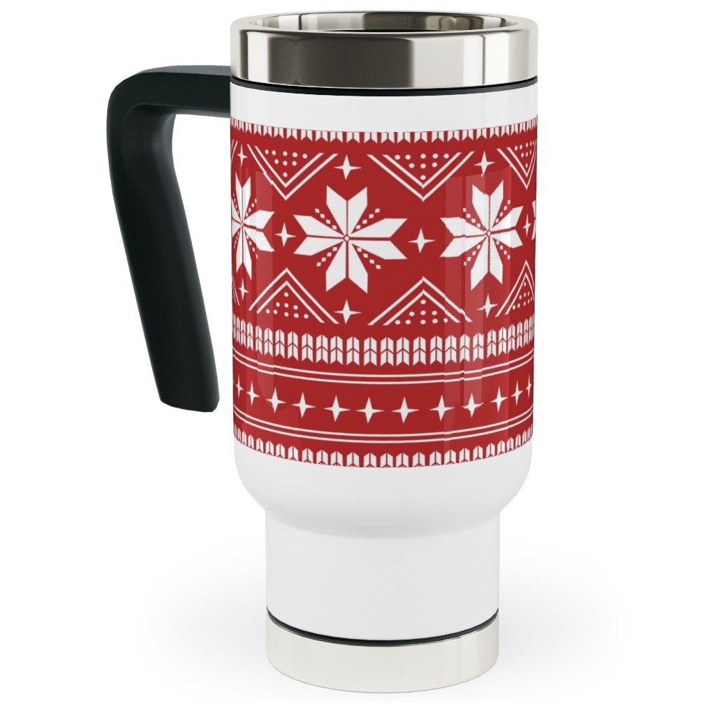 Nordic Sweater - Red Travel Mug with Handle, 17oz, Red