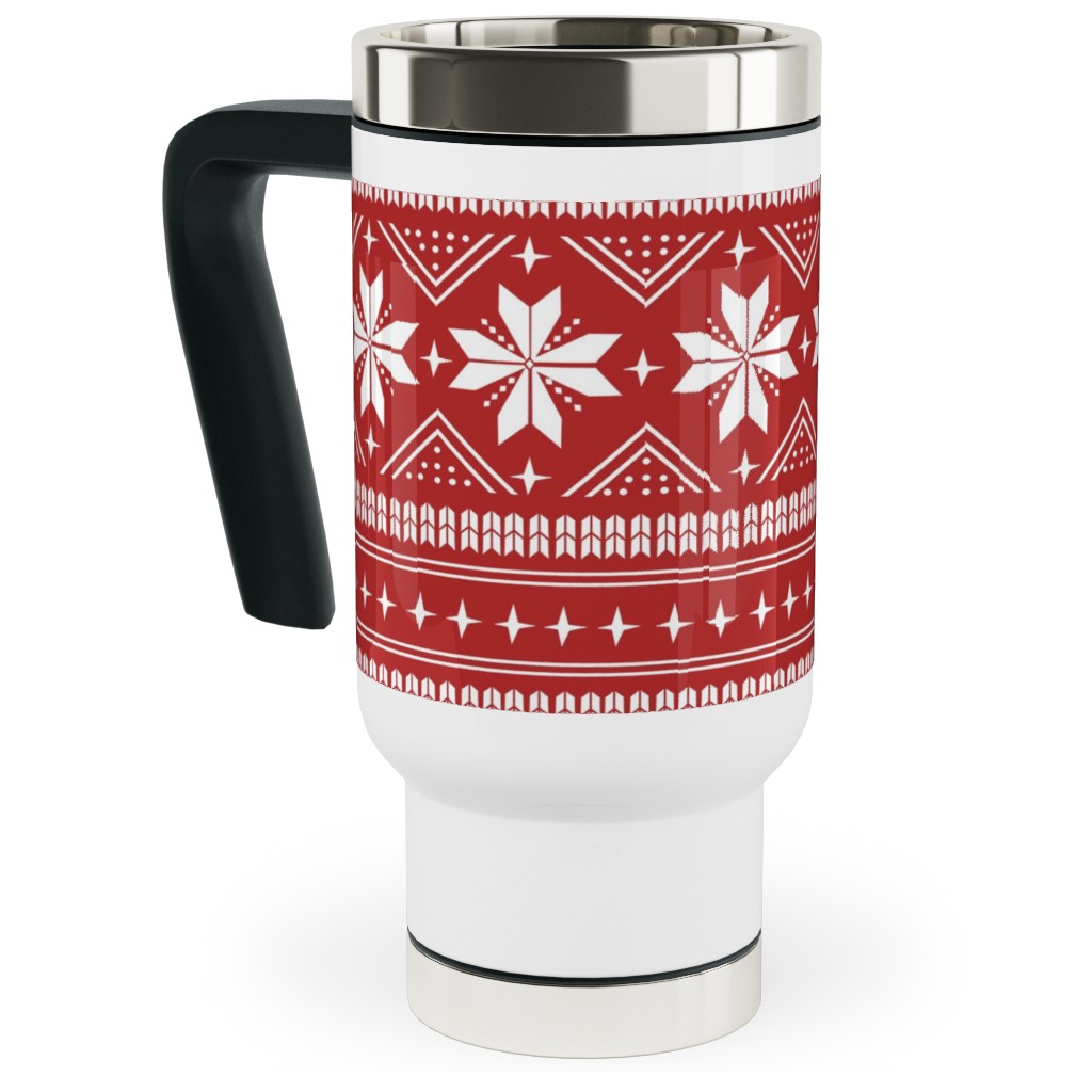 Nordic Sweater - Red Travel Mug with Handle, 17oz, Red, Red
