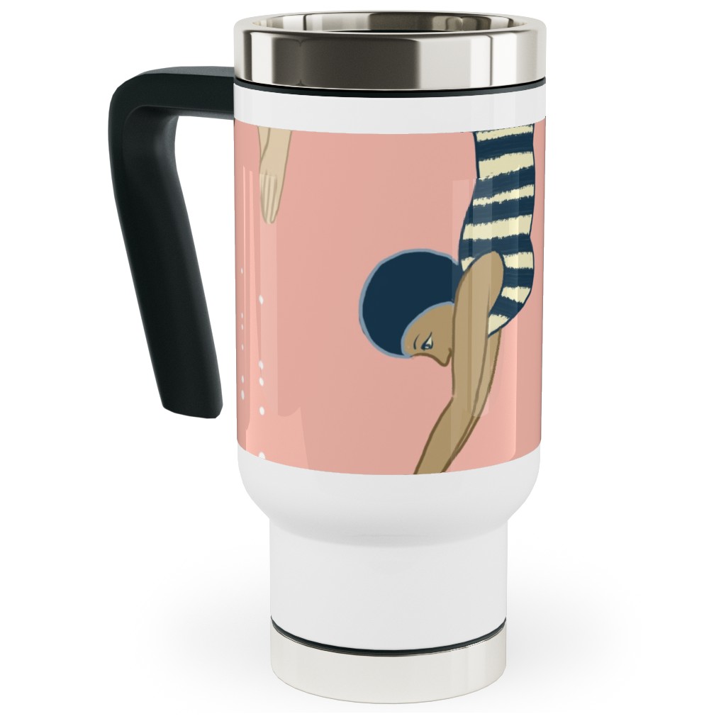 Lady Divers - Pink Travel Mug with Handle, 17oz, Pink