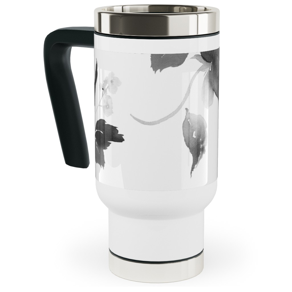 Spring Beginning - Black and White Travel Mug with Handle, 17oz, White