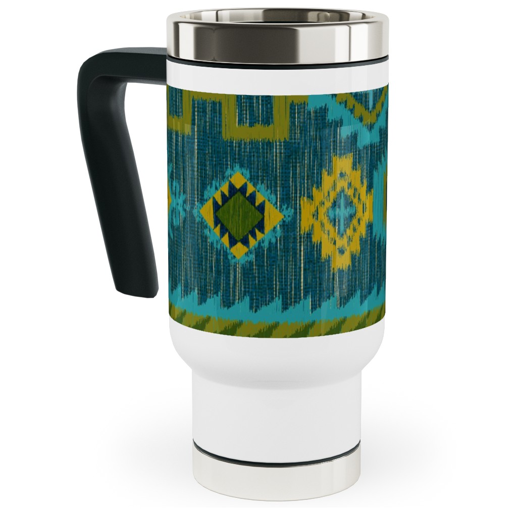Kilim - Ocean Tones Travel Mug with Handle, 17oz, Green, Classic Green