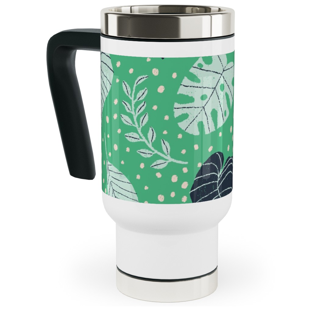 Leafy Jungle - Green Travel Mug with Handle, 17oz, Green