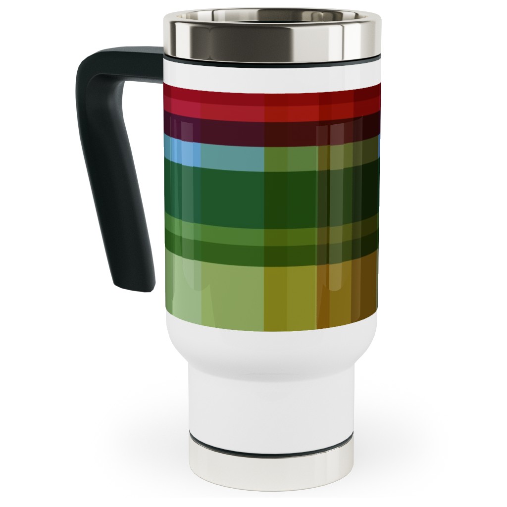 Gingham Rainbow Check Travel Mug with Handle, 17oz, Multicolor