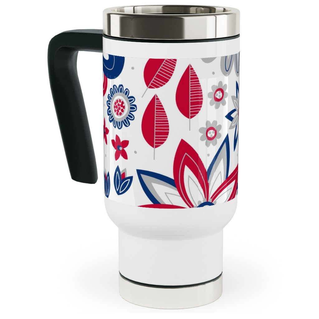 Bohemian Fields - Red, White and Blue Travel Mug with Handle, 17oz, Red, Red