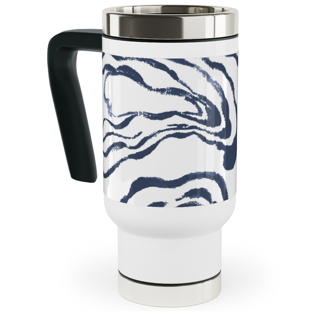 Oysters Paisley - Navy Travel Mug with Handle, 17oz, Blue, True Blue