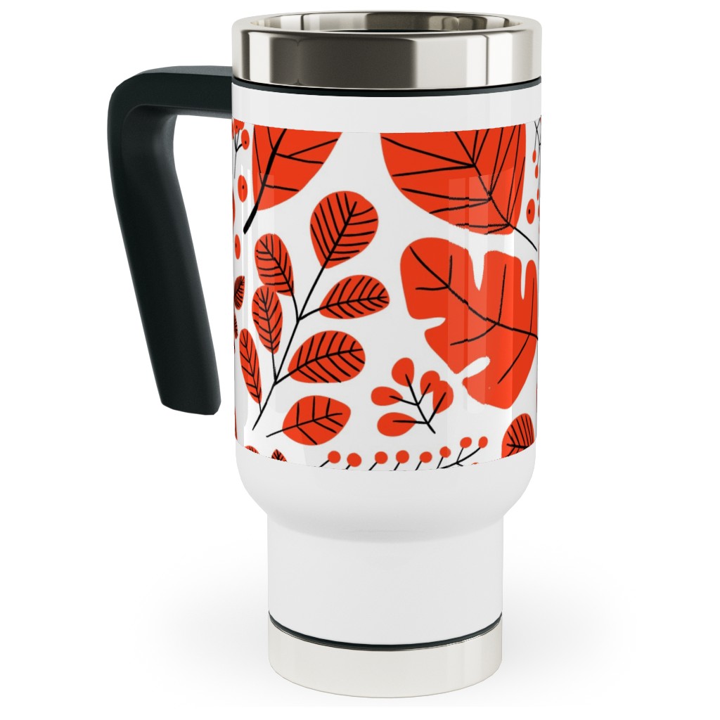 Red Leaves Travel Mug with Handle, 17oz, Red, Red