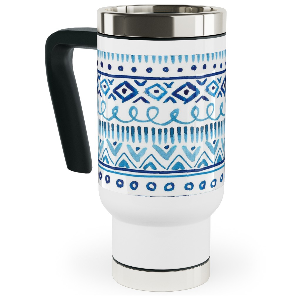 Painted Stripe - Blue Travel Mug with Handle, 17oz, Blue