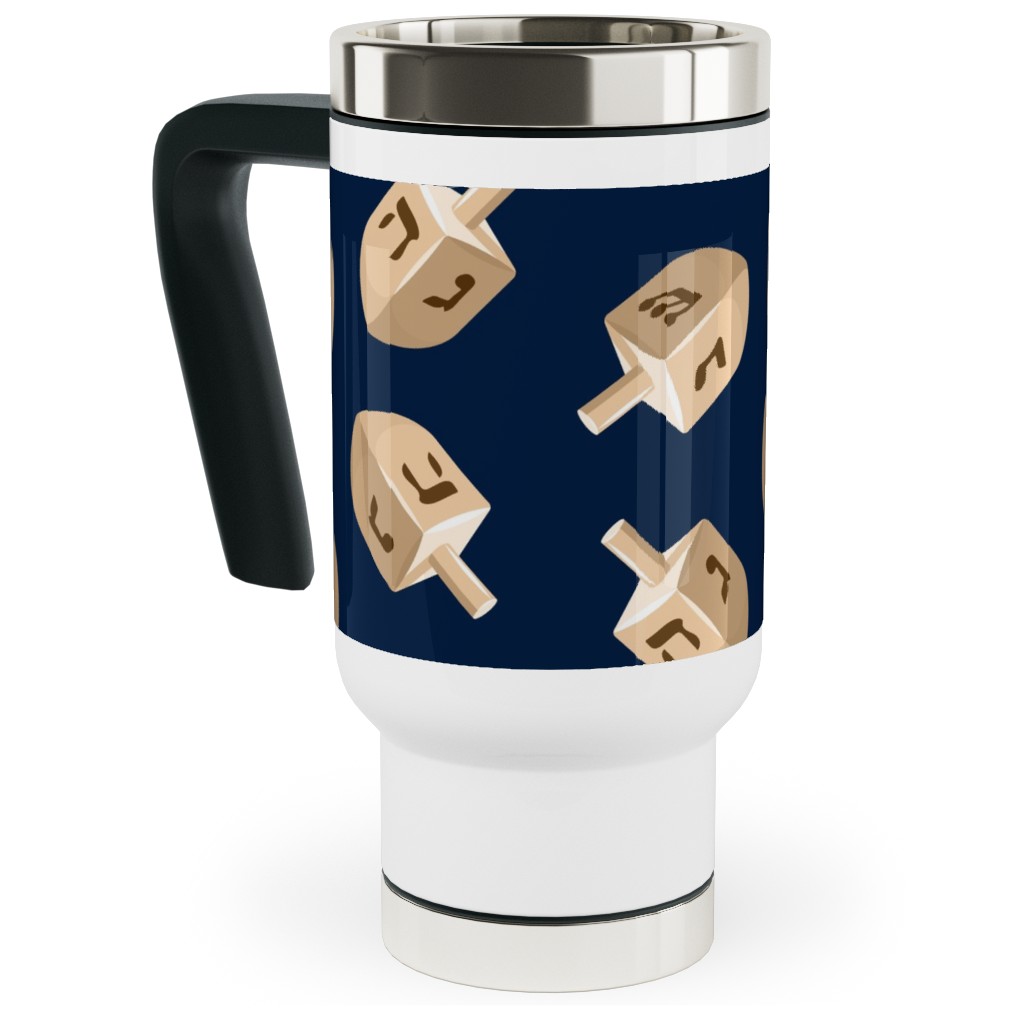 Dreidels Travel Mug with Handle, 17oz, Blue