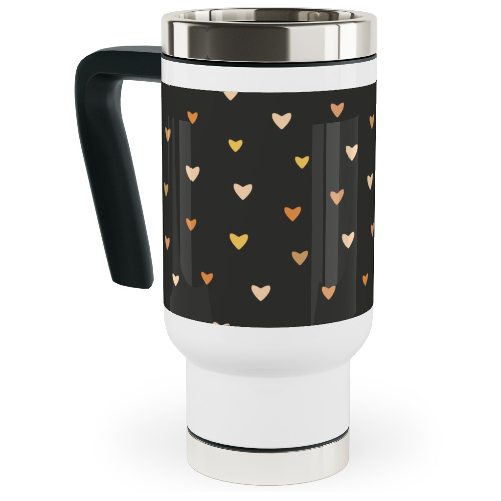 Bronze Hearts - Black Travel Mug with Handle, 17oz, Black, Black