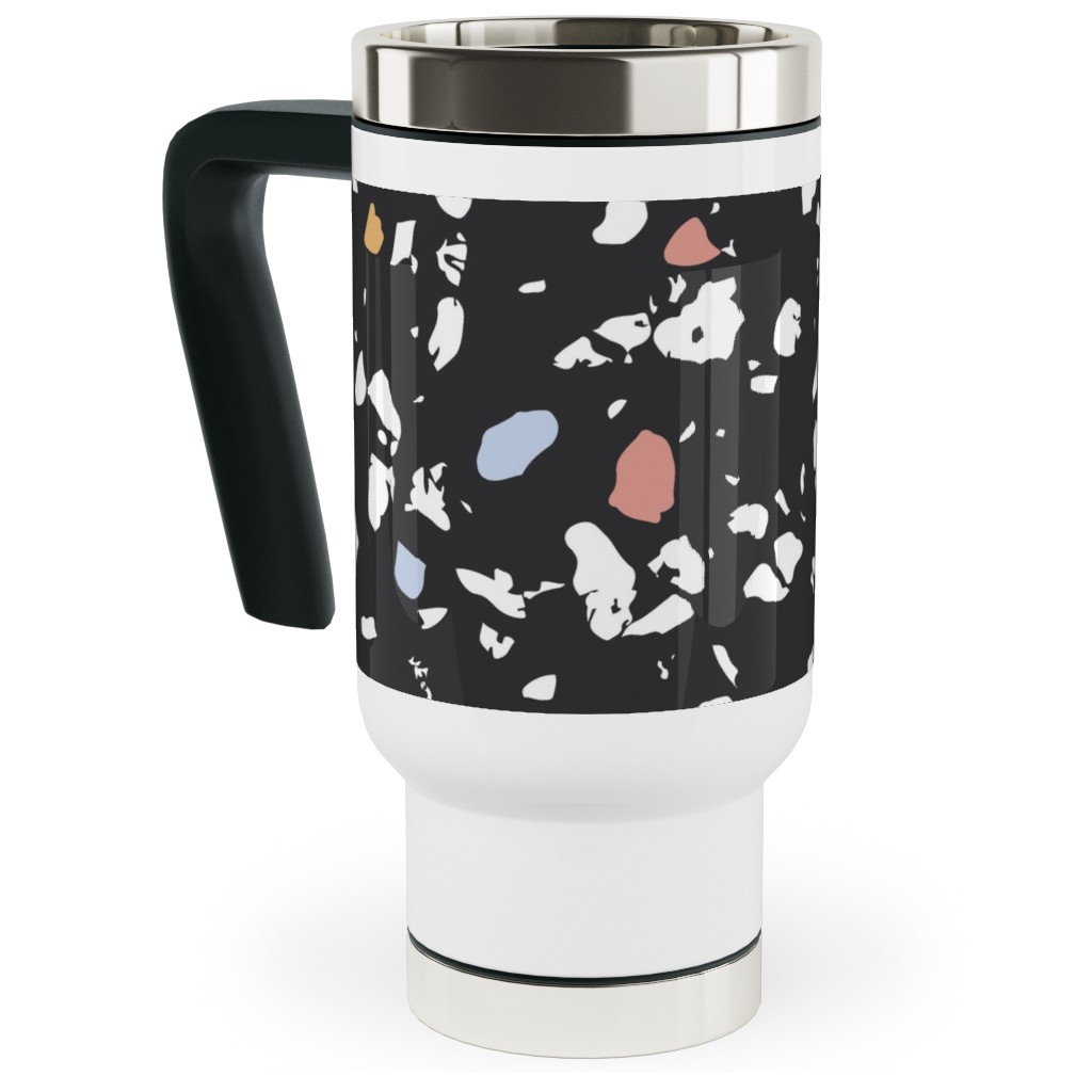 Terrazzo Print - Dark Travel Mug with Handle, 17oz, Black, Black