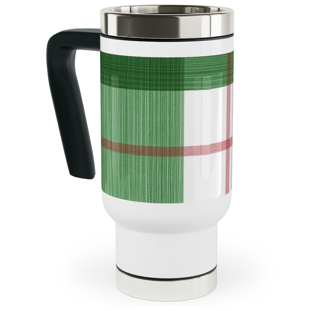 Double Plaid Travel Mug with Handle, 17oz, Green