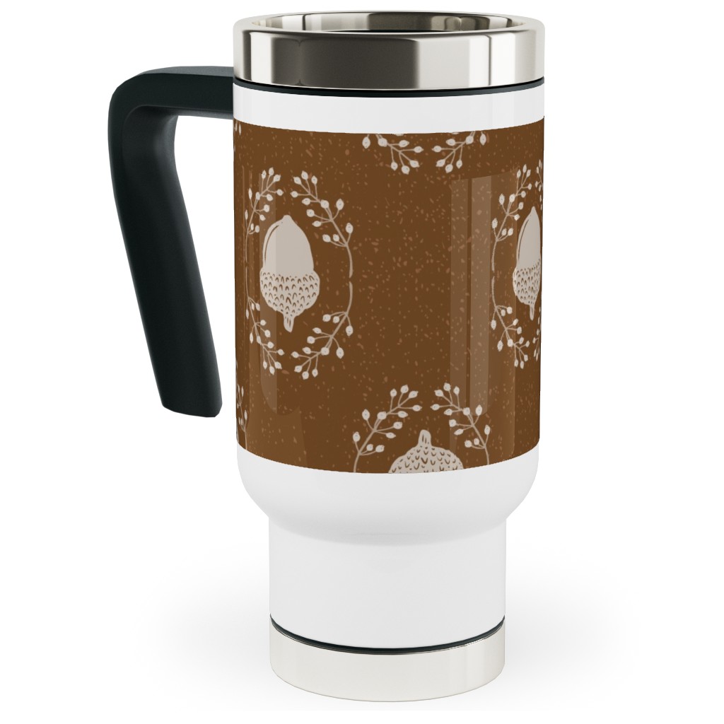 Autumn Acorn Rosehip Textured Damask Travel Mug with Handle, 17oz, Brown, Sap