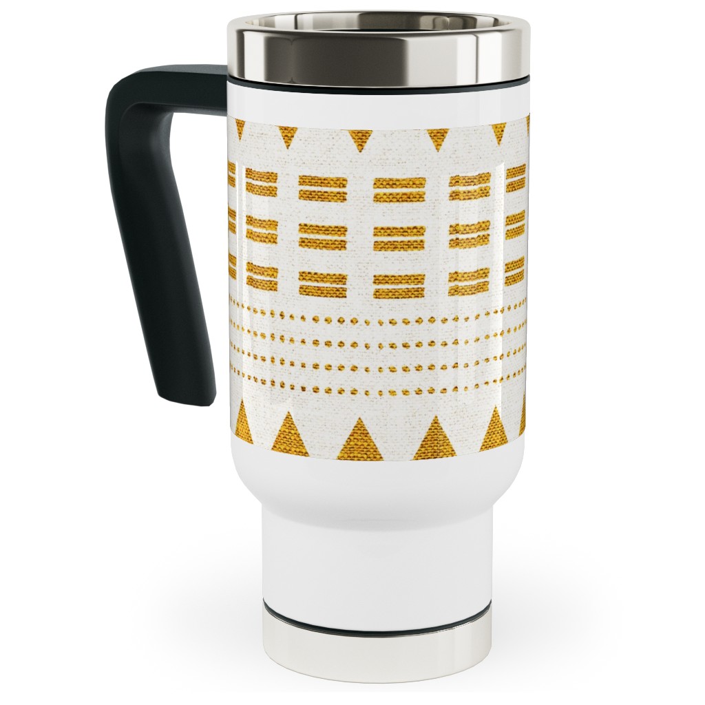 North Boho Stripe - Yellow Travel Mug with Handle, 17oz, Yellow