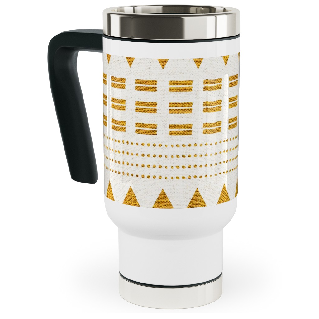 North Boho Stripe - Yellow Travel Mug with Handle, 17oz, Yellow, Classic Yellow