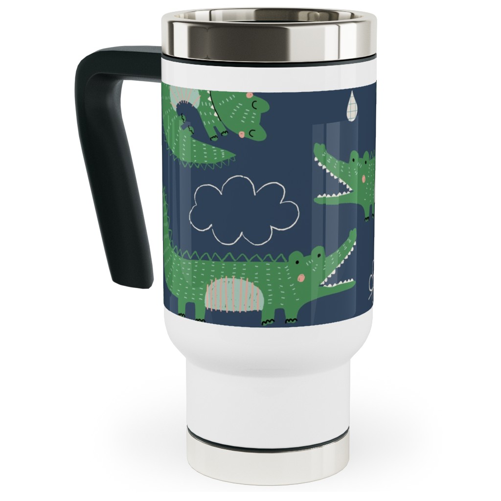 Cute Alligators - Green Travel Mug with Handle, 17oz, Green