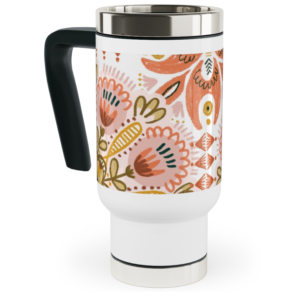 Pysanky - Boho - Warm Travel Mug with Handle, 17oz, Pink