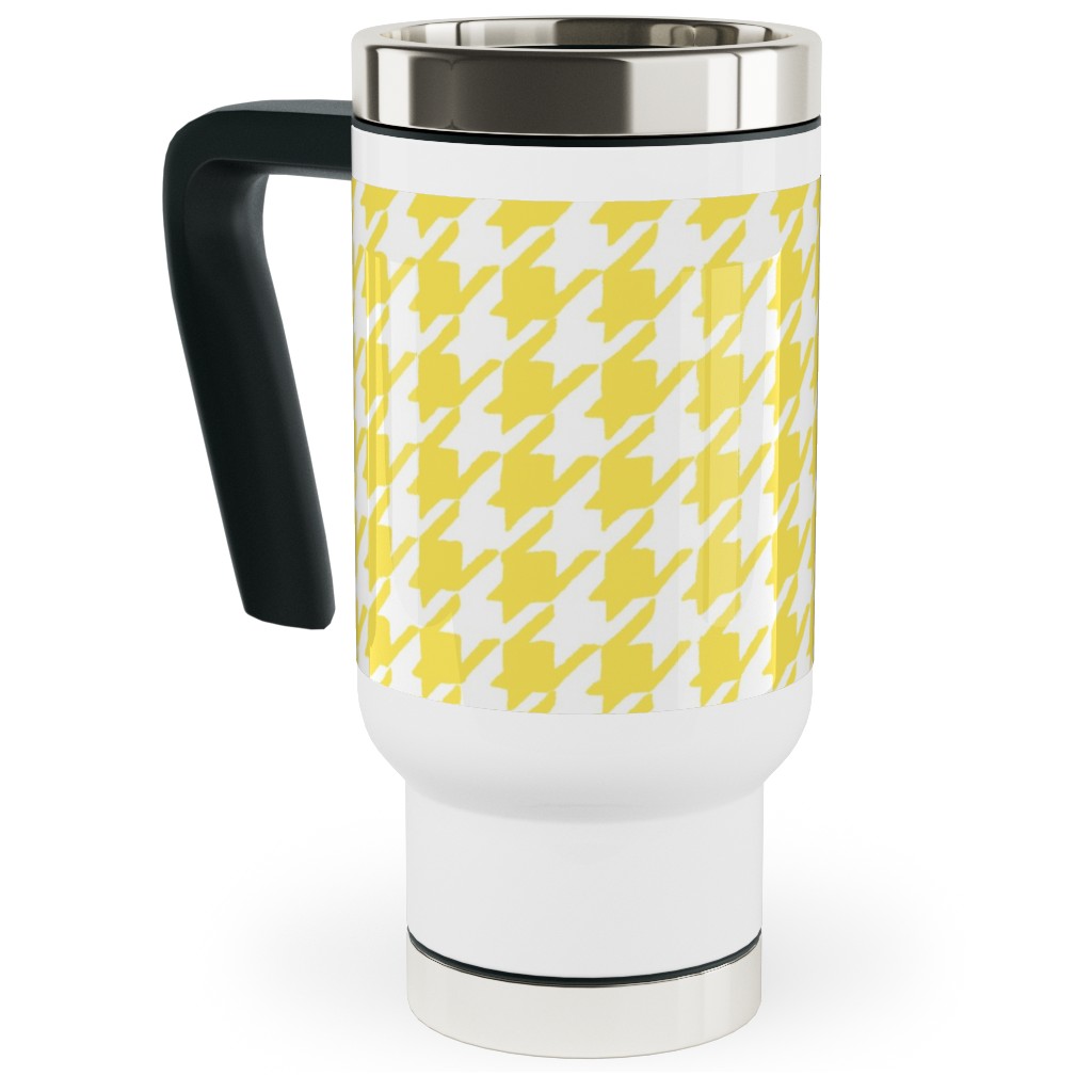 Happy Houndstooth Travel Mug with Handle, 17oz, Yellow, Lemon