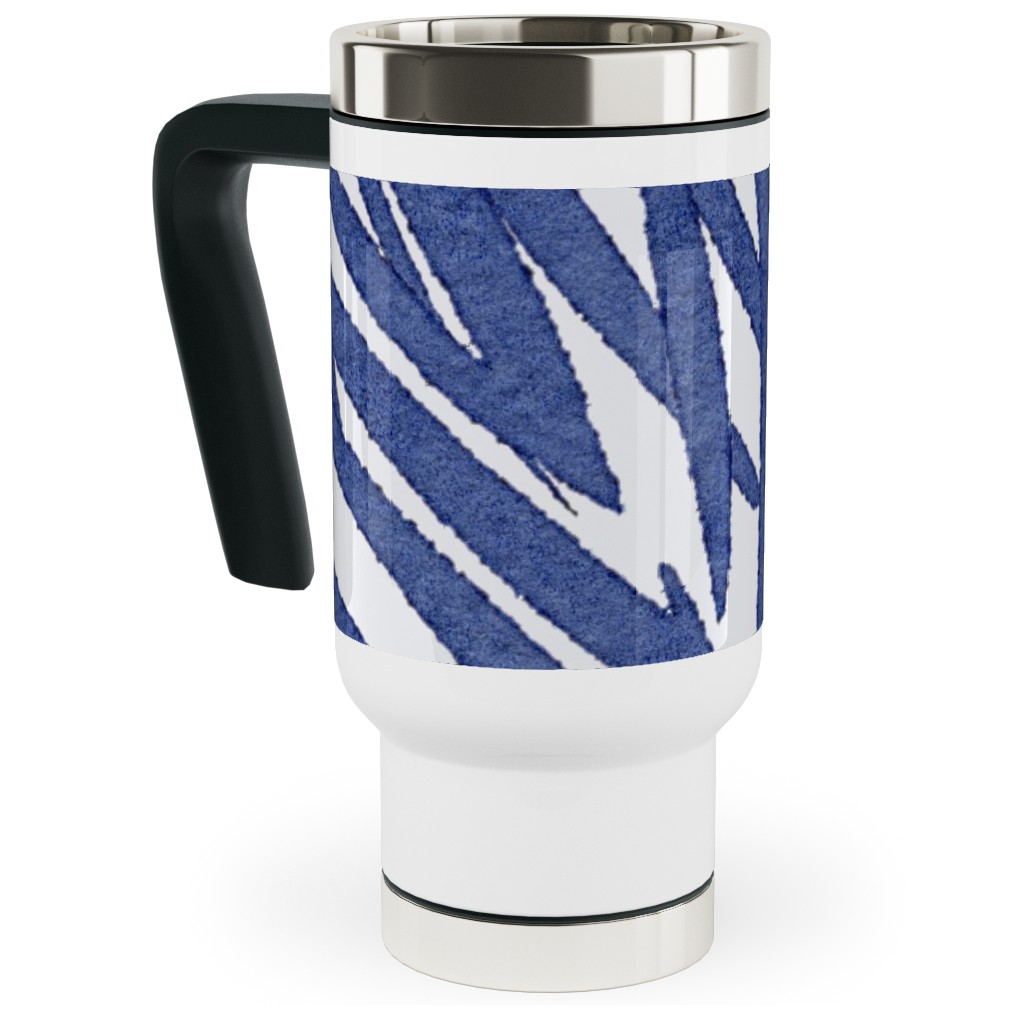 Watercolor Fronds - Cobalt Travel Mug with Handle, 17oz, Blue