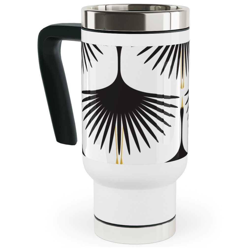 Art Deco Swans Travel Mug with Handle, 17oz, White