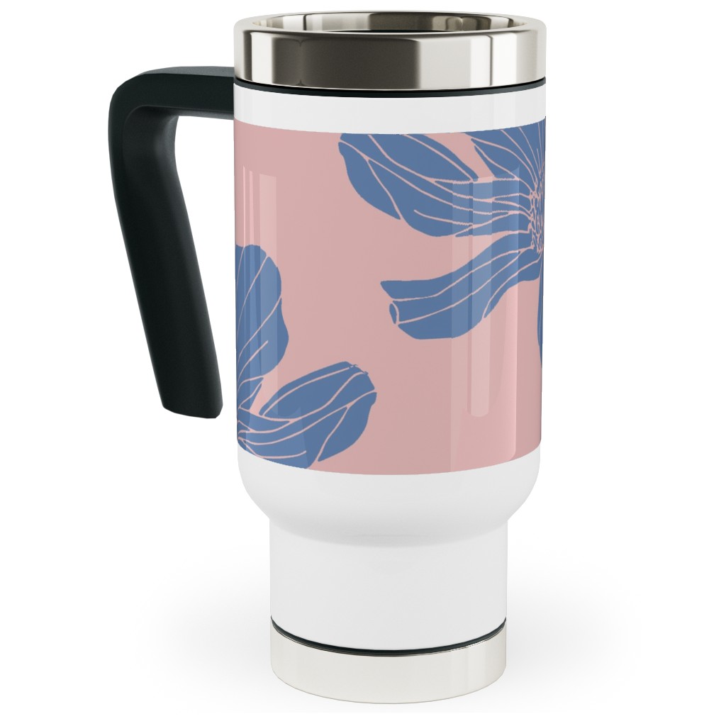 Poppies Travel Mug with Handle, 17oz, Pink