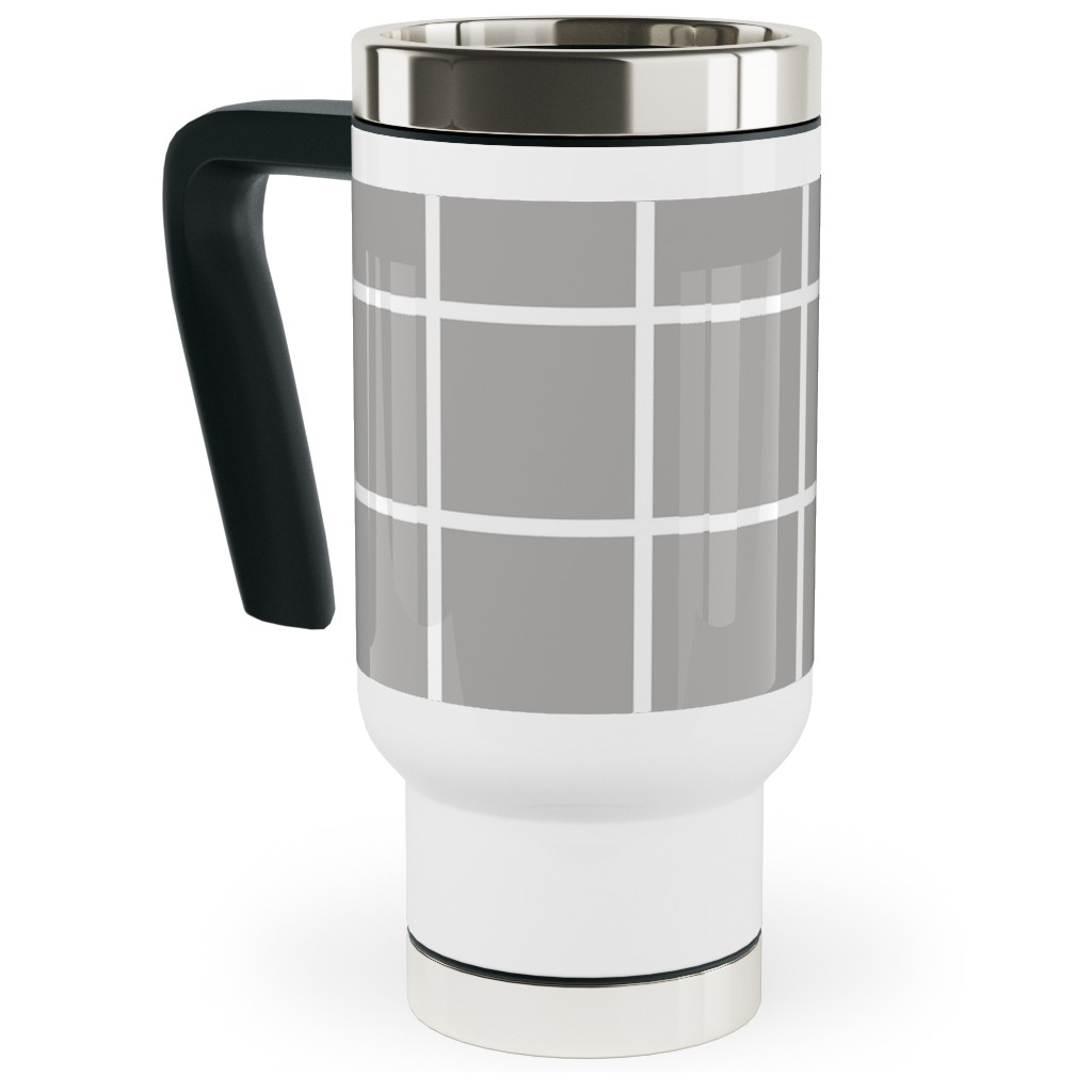 Window Pane Travel Mug with Handle, 17oz, Gray, Stone