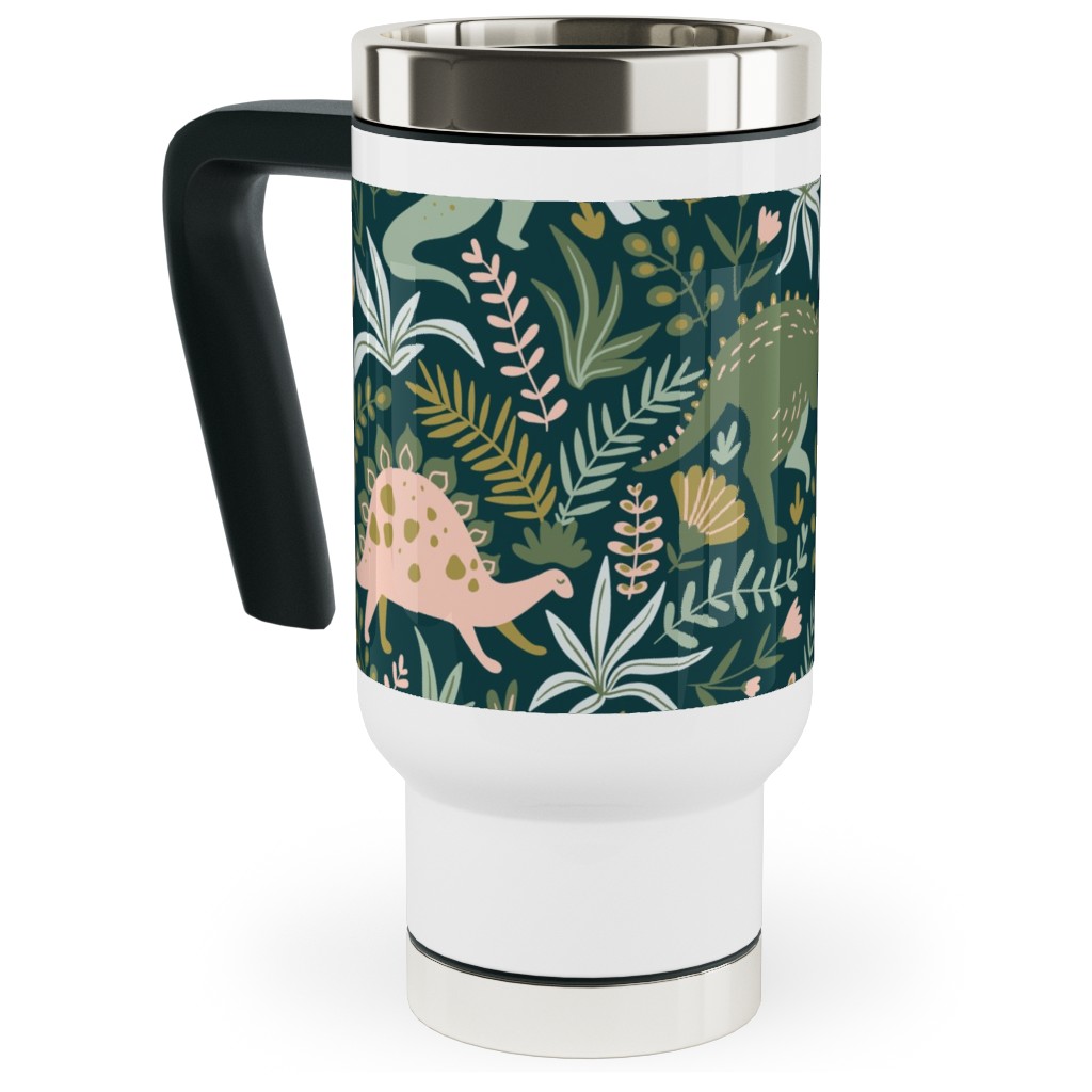 Dino - Green Travel Mug with Handle, 17oz, Green, Classic Green