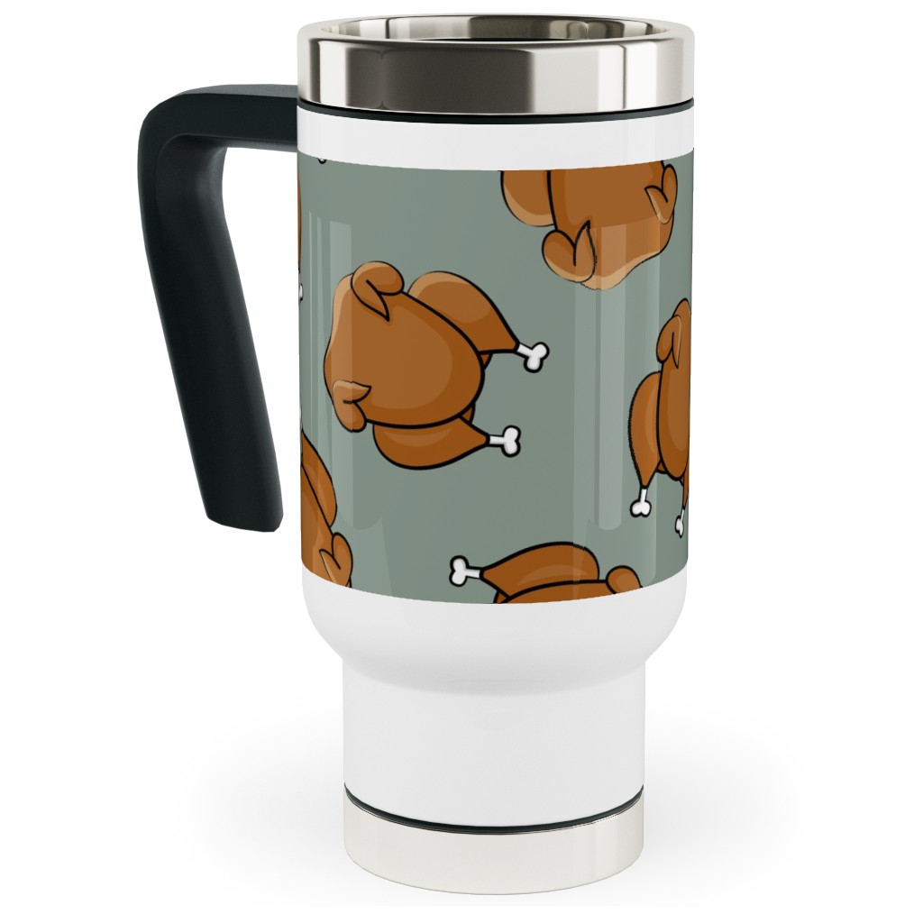 Thanksgiving Day Turkey Toss Travel Mug with Handle, 17oz, Green