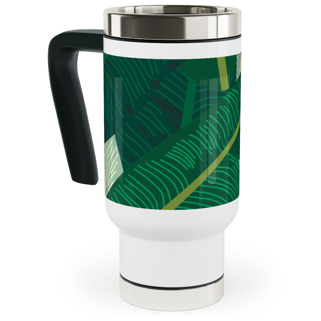 Classic Banana Leaves - Palm Springs Green Travel Mug with Handle, 17oz, Green