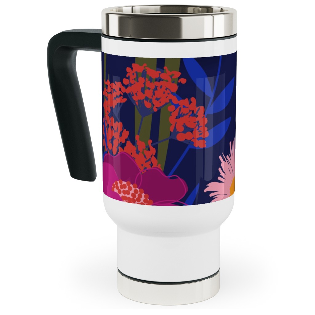 Summer Nights Floral - Dark Travel Mug with Handle, 17oz, Multicolor
