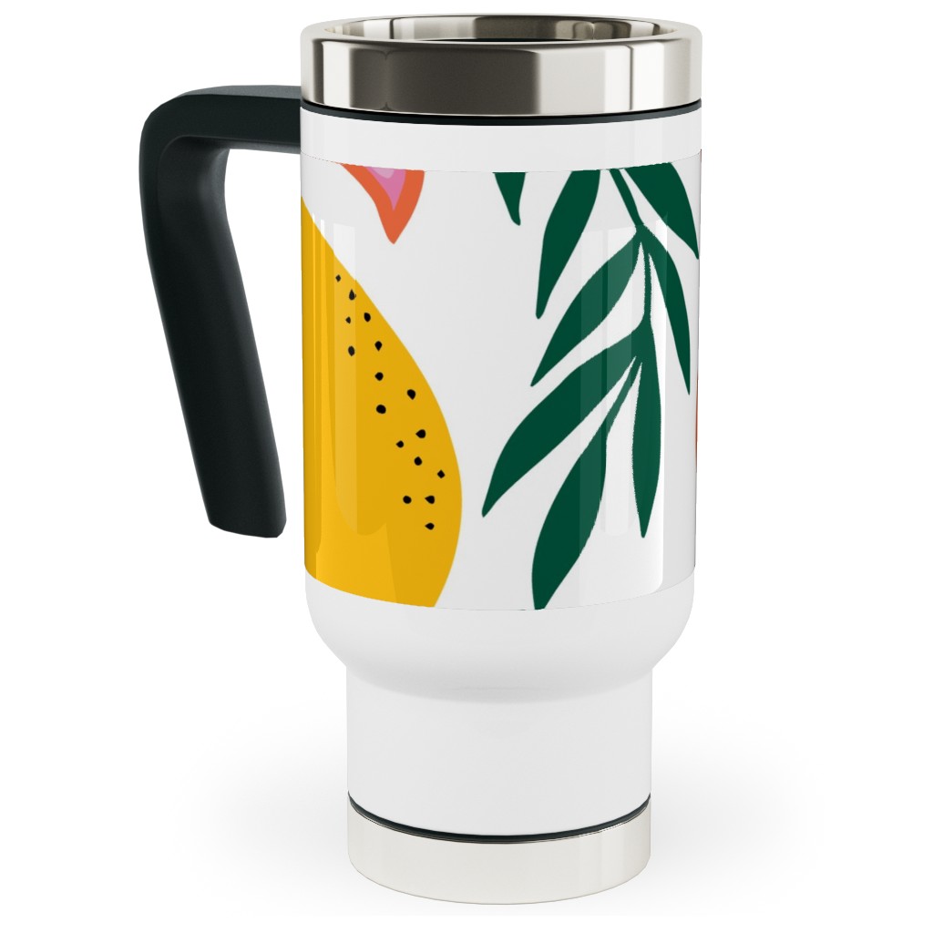 Citrus Grove - Pink and Yellow Travel Mug with Handle, 17oz, Pink, Bright Pink
