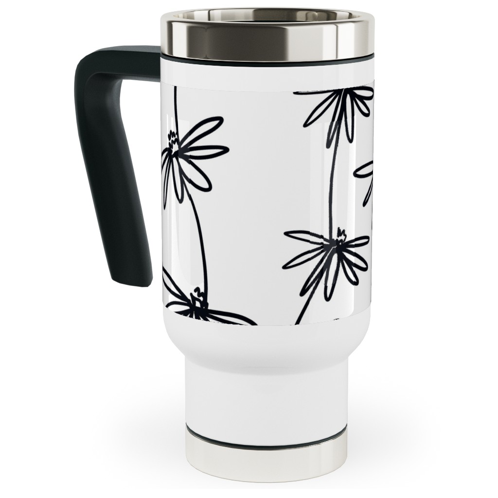 Daisy Chain - Black and White Travel Mug with Handle, 17oz, White
