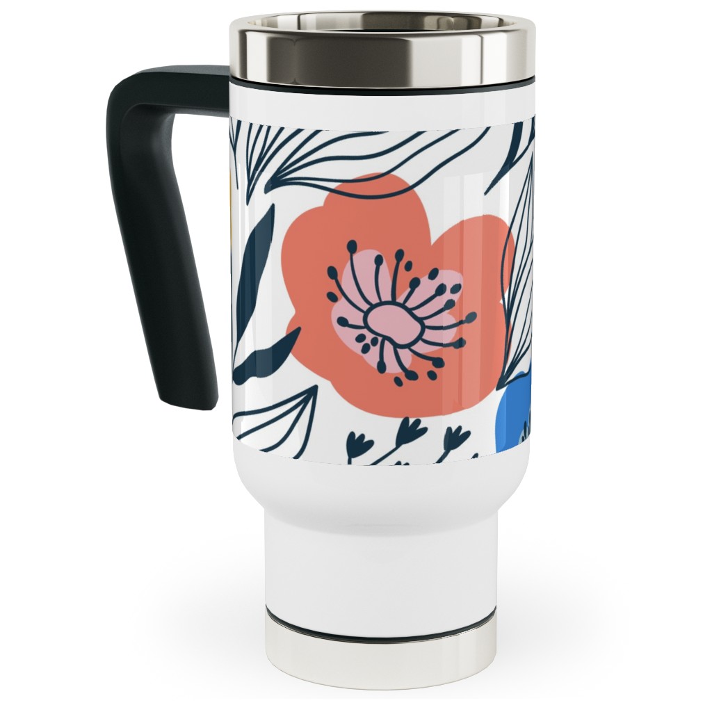 Colorful Flowers - Multi Travel Mug with Handle, 17oz, Multicolor