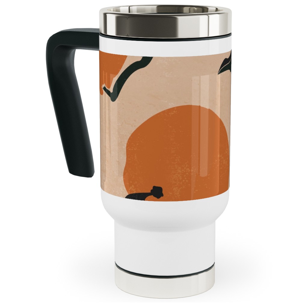 Mid-Century Clementines - Sandy Beige Travel Mug with Handle, 17oz, Orange