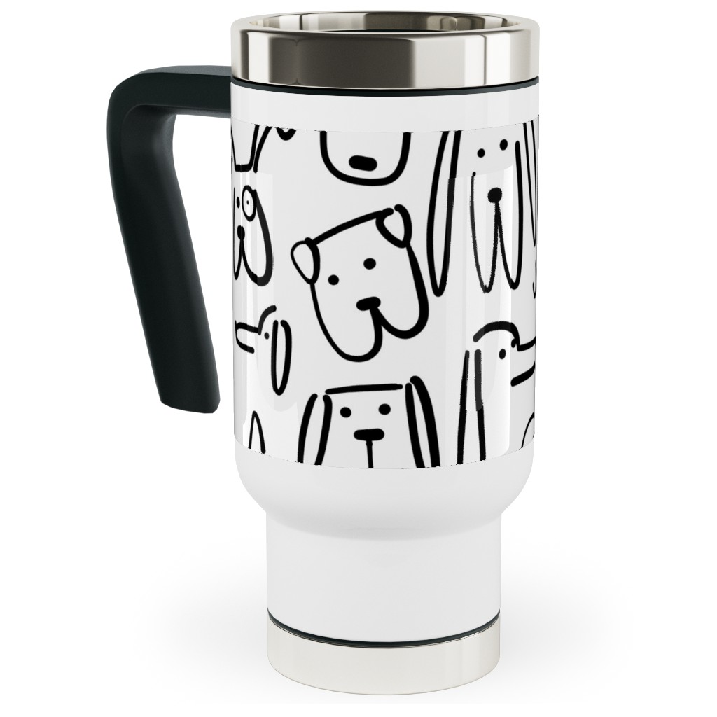 Playful Pups - Black and White Travel Mug with Handle, 17oz, White