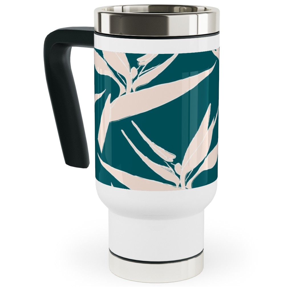 Freehand Birds of Paradies - Forest and Peach Travel Mug with Handle, 17oz, Green, Classic Green