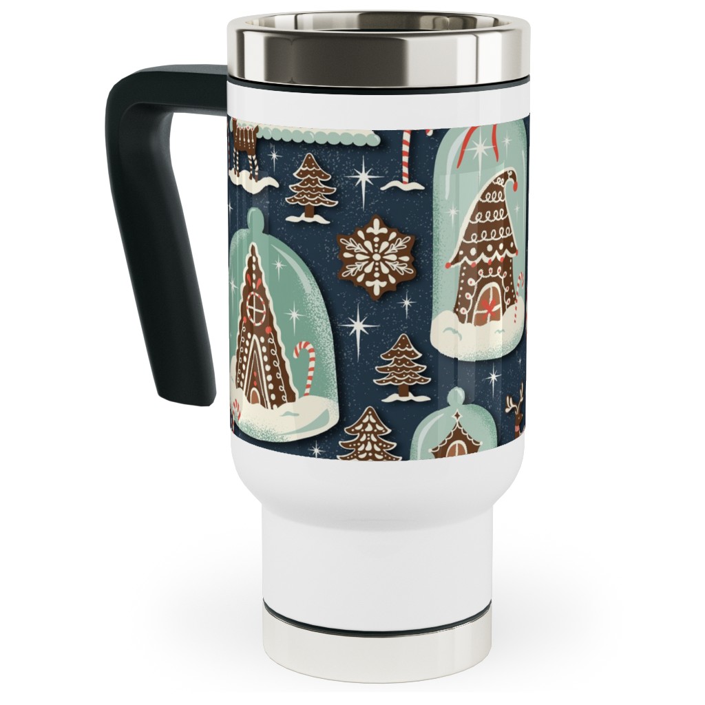 Christmas Gingerbread Village - Blue Travel Mug with Handle, 17oz, Multicolor