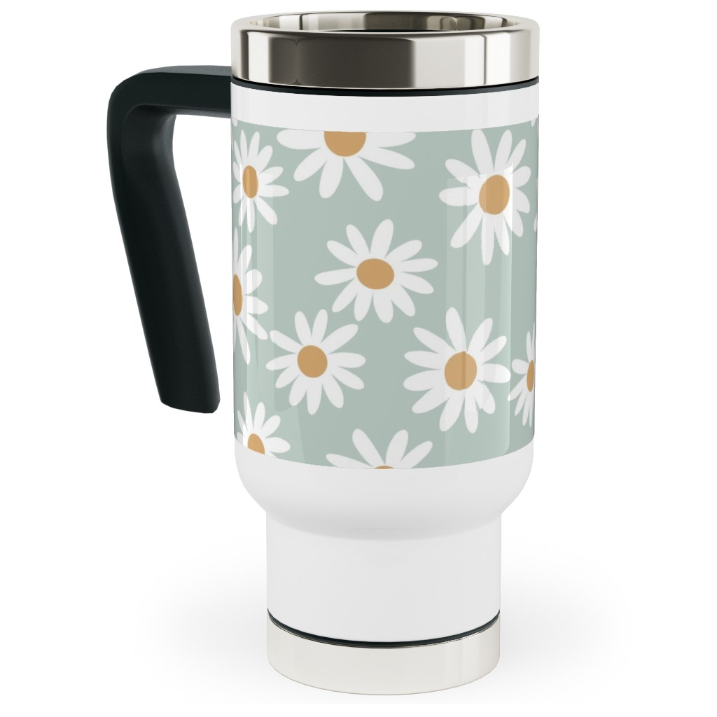 Daisies Travel Mug with Handle, 17oz, Blue, Celeste