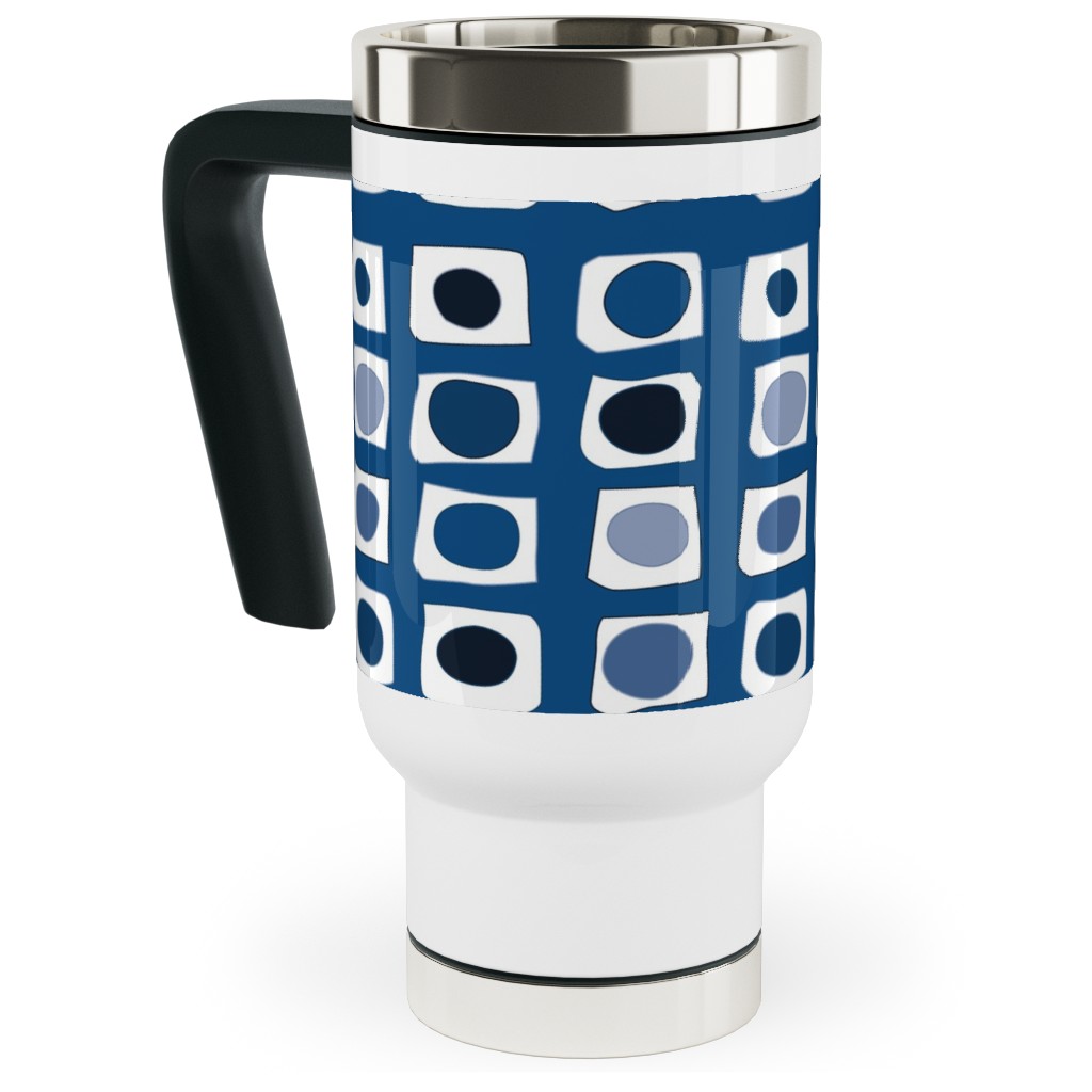 Little White Rectangles - Classic Blue Travel Mug with Handle, 17oz, Blue, True Blue