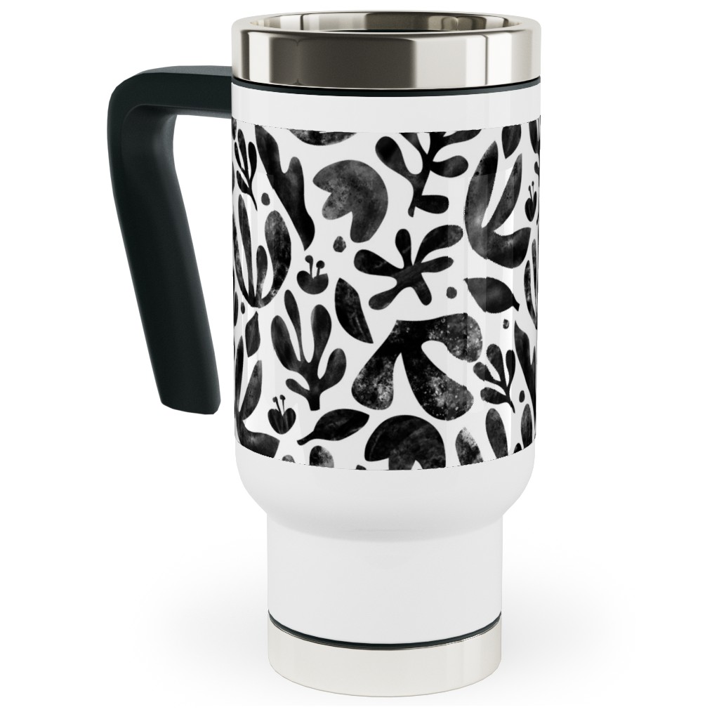 Flower Cutouts - Neutral Travel Mug with Handle, 17oz, Black, Black