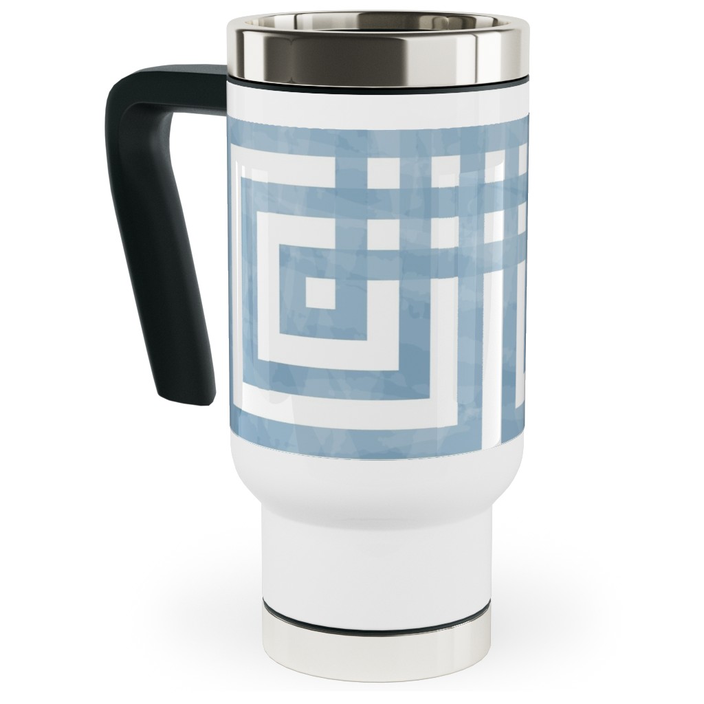 Square Grid - Blue Travel Mug with Handle, 17oz, Blue, True Blue