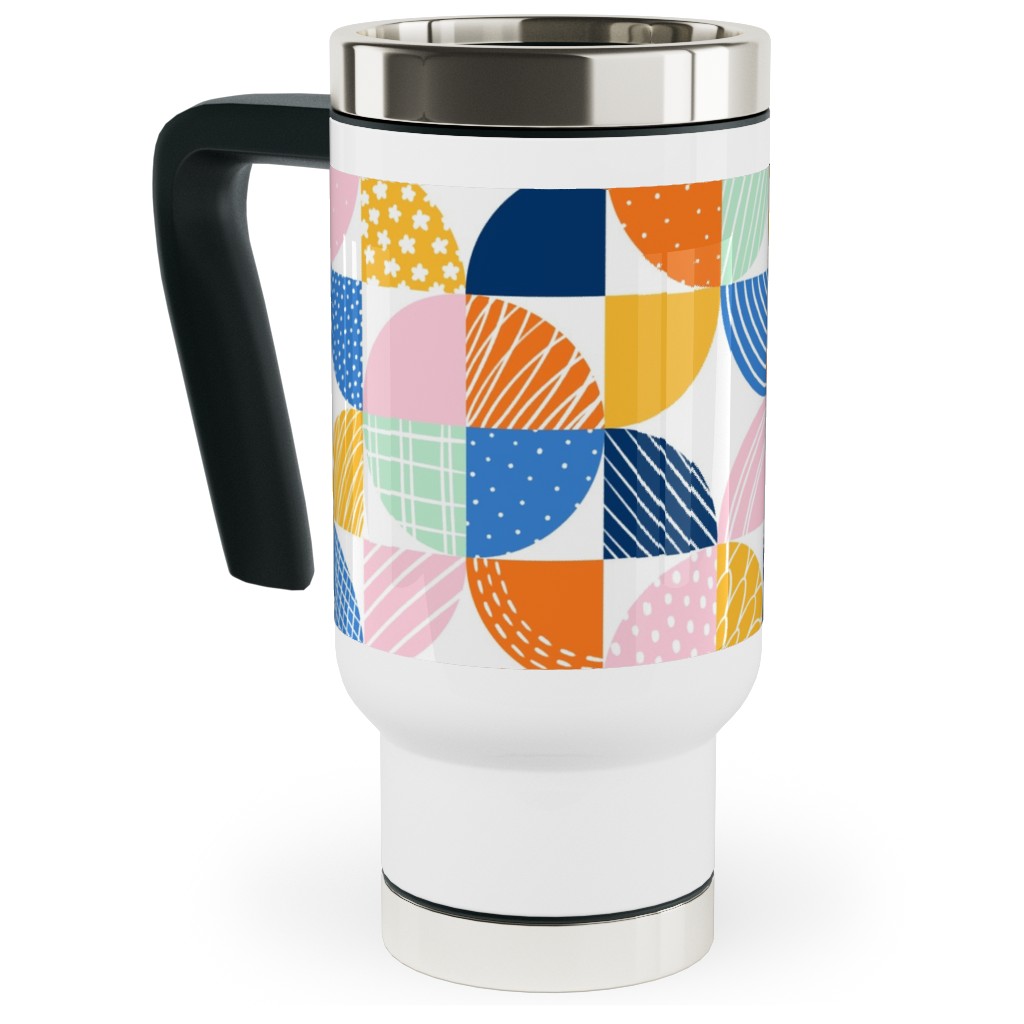 Modern Quilt Pattern - Multi Travel Mug with Handle, 17oz, Multicolor