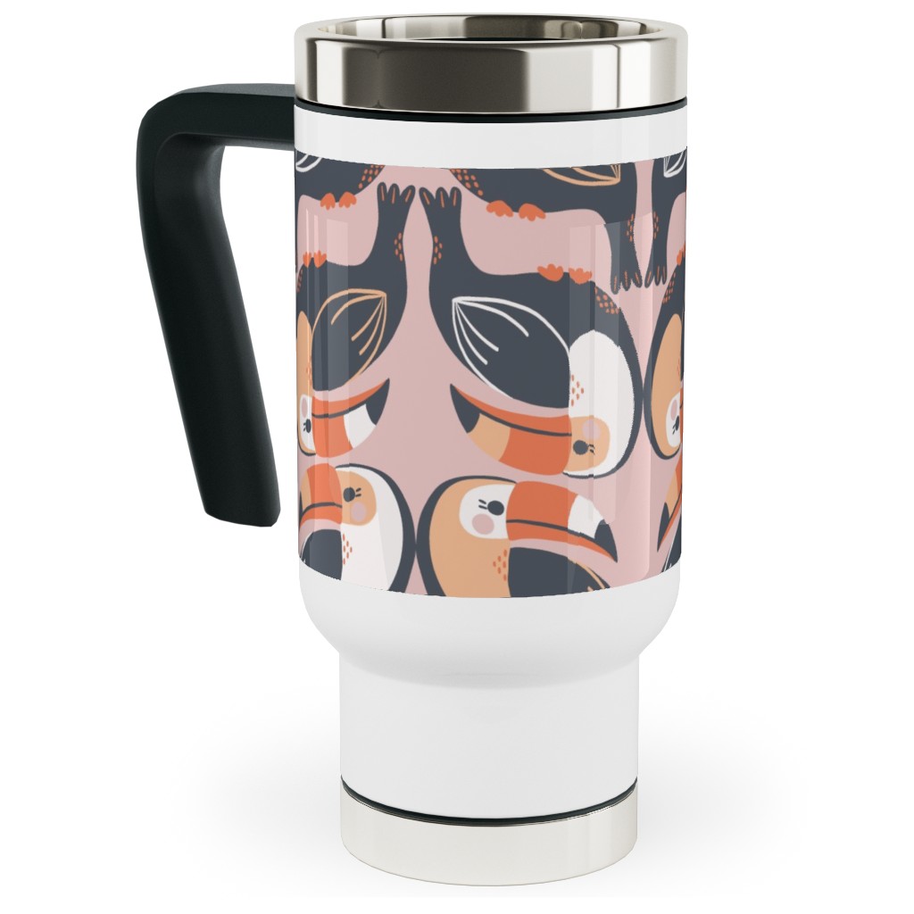 Toucan Stack - Pink Travel Mug with Handle, 17oz, Pink, Bright Pink